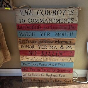 Rustic Cowboy's Commandments Wall Art